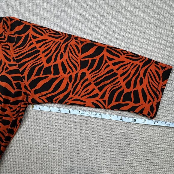 Dressbarn Womens Size 18/20 Orange Abstract Top 3/4 Sleeve Pleated Neck Tribal - Picture 10 of 12